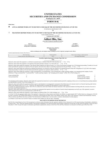 Thumbnail Adicet Bio 10-K Annual Report 2022