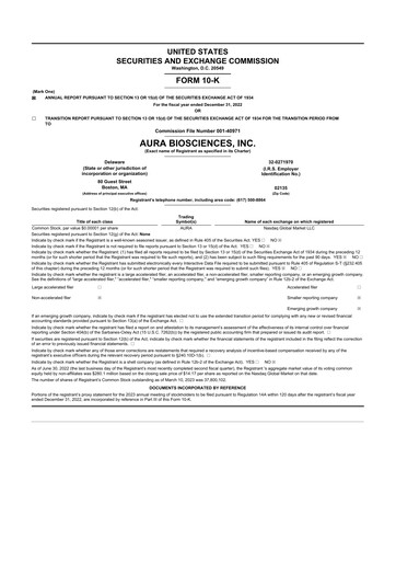 Thumbnail Aura Biosciences 10-K Annual Report 2022