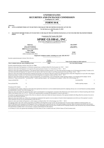 Thumbnail Spire Global 10-K Annual Report 2022