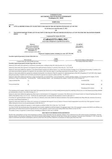 Vorschaubild Cabaletta Bio 10-K Jahresbericht 2022