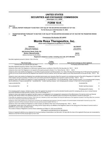Thumbnail Monte Rosa Therapeutics 10-K Annual Report 2022