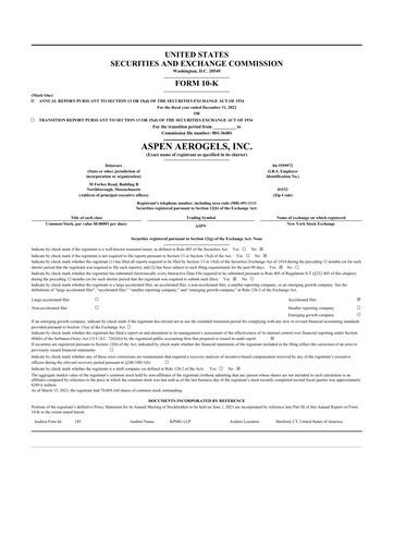 Thumbnail Aspen Aerogels 10-K Annual Report 2022