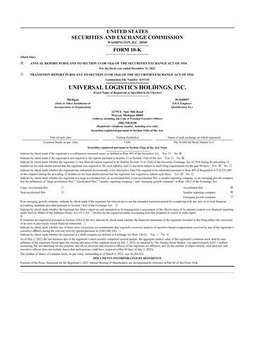 Thumbnail Universal Logistics Holdings 10-K Annual Report 2022