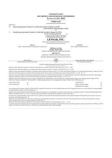 Thumbnail LENSAR 10-K Annual Report 2022