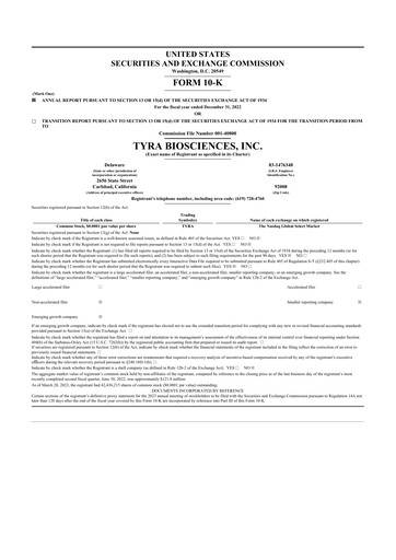 Miniature Tyra Biosciences 10-K Rapport annuel 2022