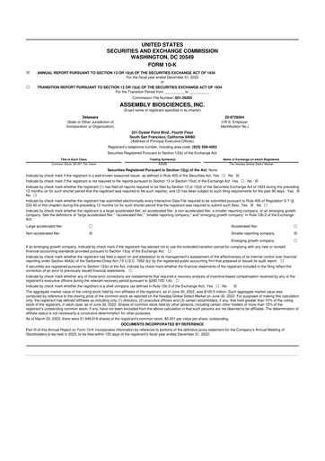 Vorschaubild Assembly Biosciences 10-K Jahresbericht 2022