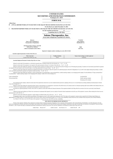Thumbnail Soleno Therapeutics 10-K Annual Report 2022