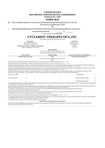 Thumbnail Cyclerion Therapeutics
 10-K Annual Report 2022