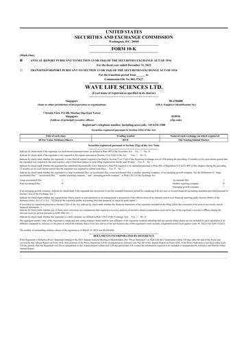 Thumbnail Wave Life Sciences 10-K Annual Report 2022