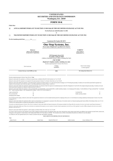 Thumbnail One Stop Systems 10-K Annual Report 2022