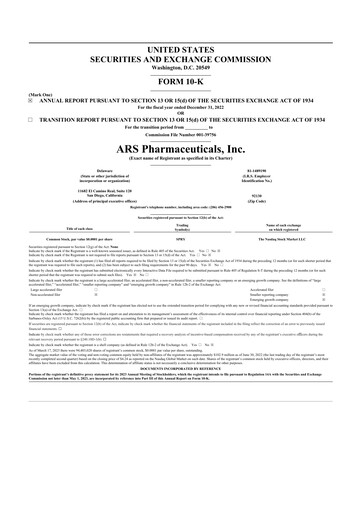 Thumbnail ARS Pharmaceuticals 10-K Annual Report 2022