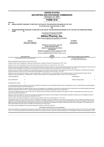 Vorschaubild Athira Pharma 10-K Jahresbericht 2022