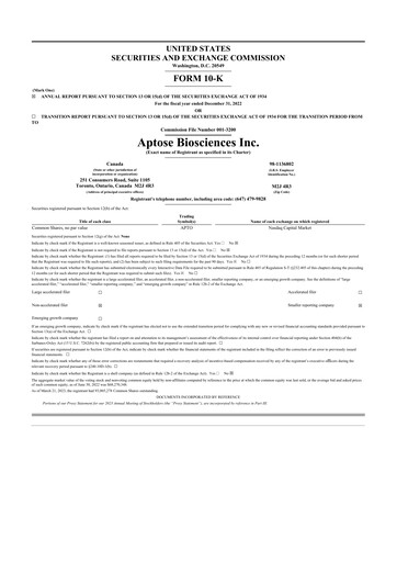 Thumbnail Aptose Biosciences 10-K Annual Report 2022