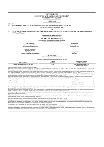 Thumbnail atai Life Sciences 10-K Annual Report 2022