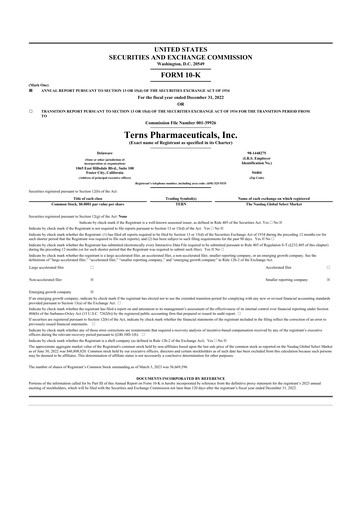 Thumbnail Terns Pharmaceuticals 10-K Annual Report 2022