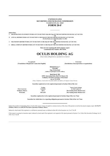 Thumbnail Oculis Holding AG 20-F Annual Report 2022