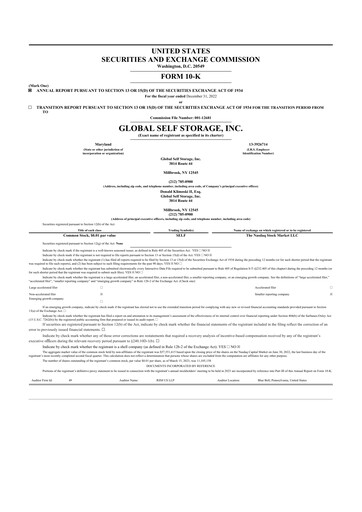 Vorschaubild Global Self Storage 10-K Jahresbericht 2022