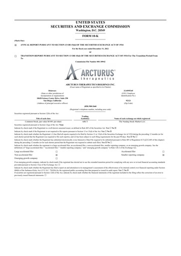 Thumbnail Arcturus Therapeutics
 10-K Annual Report 2022
