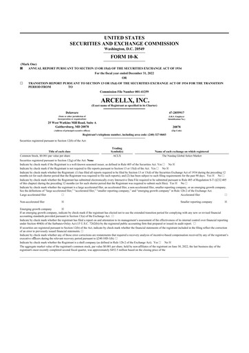 Thumbnail Arcellx 10-K Annual Report 2022