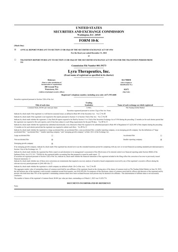Thumbnail Lyra Therapeutics 10-K Annual Report 2022
