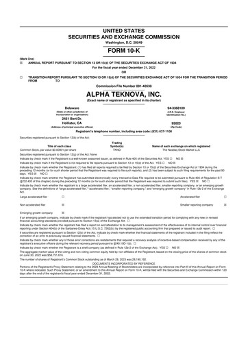 Thumbnail Alpha Teknova 10-K Annual Report 2022
