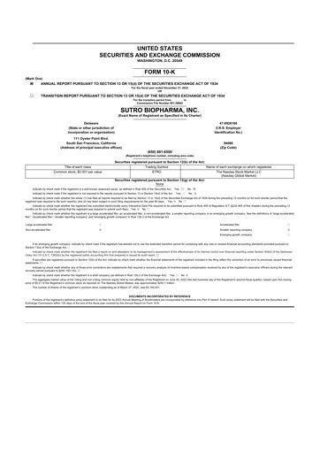 Thumbnail Sutro Biopharma 10-K Annual Report 2022