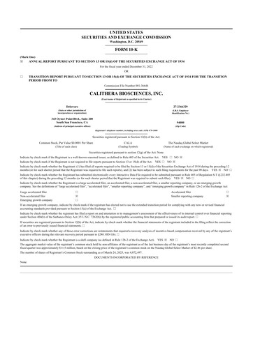 Thumbnail Calithera Biosciences
 10-K Annual Report 2022