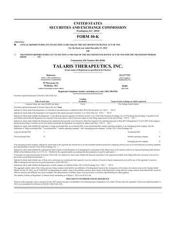 Thumbnail Tourmaline Bio 10-K Annual Report 2022