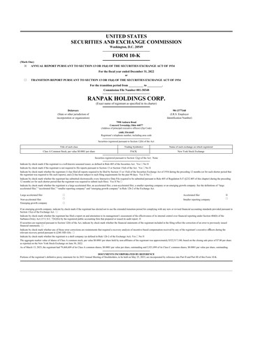 Miniature Ranpak 10-K Rapport annuel 2022