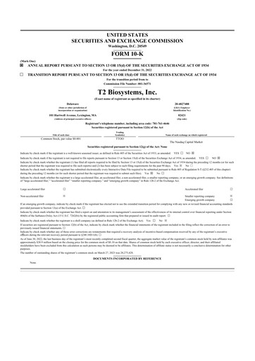 Thumbnail T2 Biosystems
 10-K Annual Report 2022