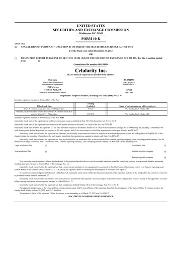 Miniature Celularity 10-K Rapport annuel 2022