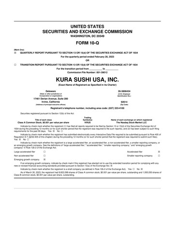 Thumbnail Kura Sushi USA 10-Q Quarterly Report FY2023 