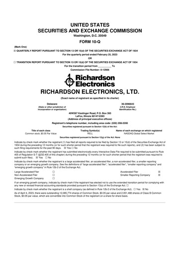 Miniature Richardson Electronics 10-Q Rapport trimestriel 2023 