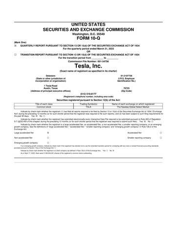 Miniature Tesla 10-Q Rapport trimestriel 2023 