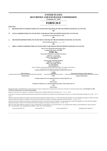 Vorschaubild SNDL Inc.
 20-F Jahresbericht 2022