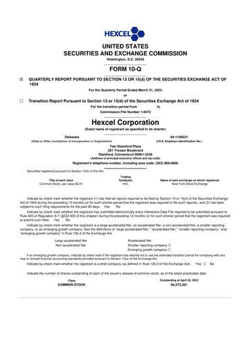 Thumbnail Hexcel
 10-Q Quarterly Report FY2023 