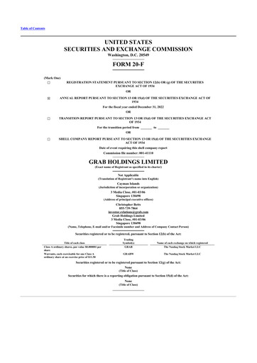 Thumbnail Grab Holdings 20-F Annual Report 2022