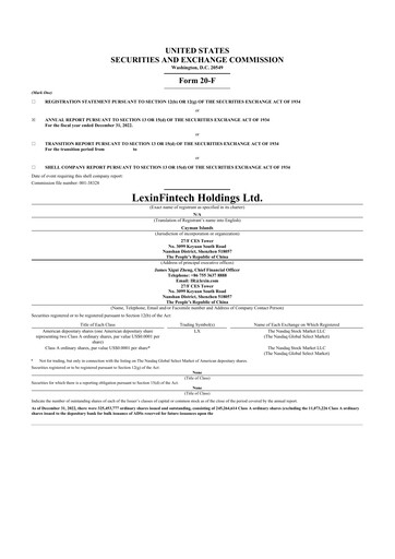 Thumbnail LexinFintech Holdings
 20-F Annual Report 2022