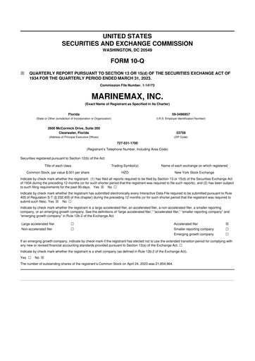 Thumbnail MarineMax 10-Q Quarterly Report FY2023 