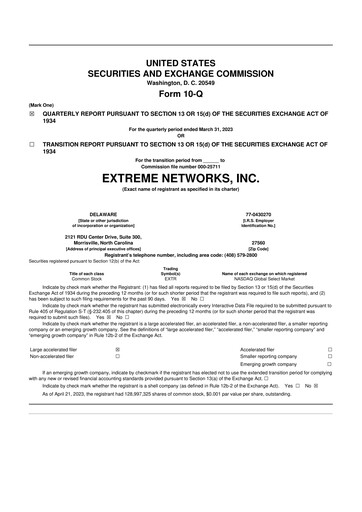 Thumbnail Extreme Networks
 10-Q Quarterly Report FY2023 