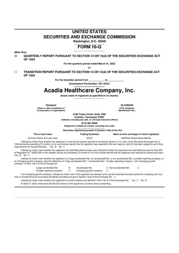 Thumbnail Acadia Healthcare
 10-Q Quarterly Report FY2023 