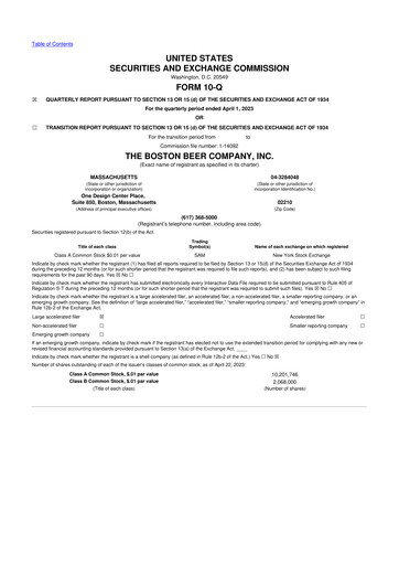 Thumbnail Boston Beer Company 10-Q Quarterly Report FY2023 