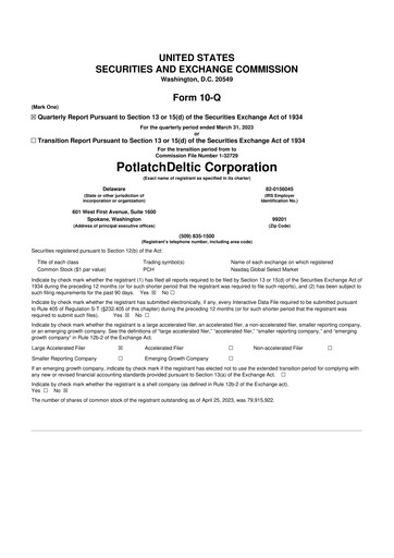 Thumbnail PotlatchDeltic
 10-Q Quarterly Report FY 