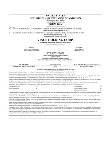 Thumbnail Vince Holding 10-K Annual Report 2022