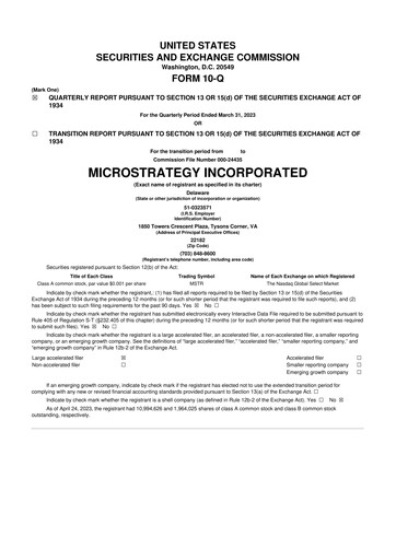 Miniature Strategy 
 (MicroStrategy) 10-Q Rapport trimestriel 2023 