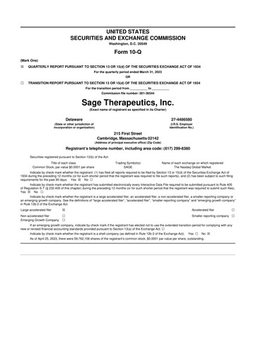Thumbnail Sage Therapeutics
 10-Q Quarterly Report FY2023 