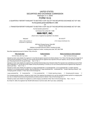 Thumbnail NNN REIT 10-Q Quarterly Report FY2023 