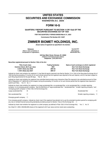 Thumbnail Zimmer Biomet 10-Q Quarterly Report FY2023 