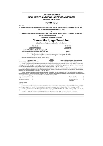 Thumbnail Claros Mortgage Trust 10-Q Quarterly Report FY2023 