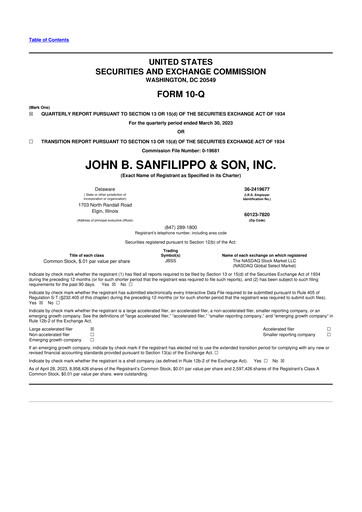 Thumbnail John B. Sanfilippo & Son 10-Q Quarterly Report FY2023 